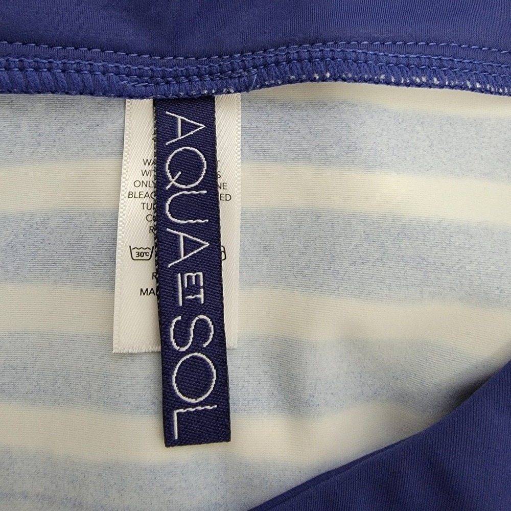Aqua et Sol Striped Tunic Dress Women L Navy Blue White Split V-Neck Travel - Picture 6 of 12